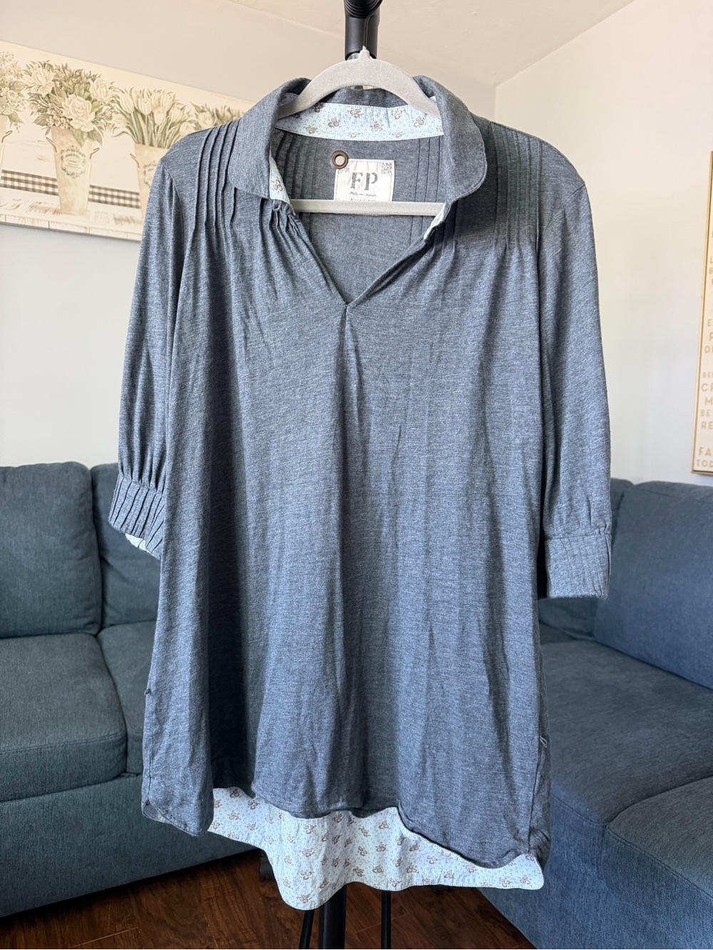 Free People Heather Gray V-Neck Pullover Tunic
